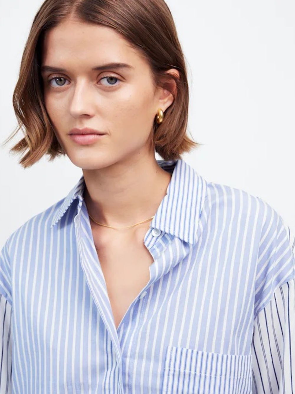 NWOT Madewell Oversized Button-Up Shirt, Light Blue & White Stripe - Picture 4 of 13